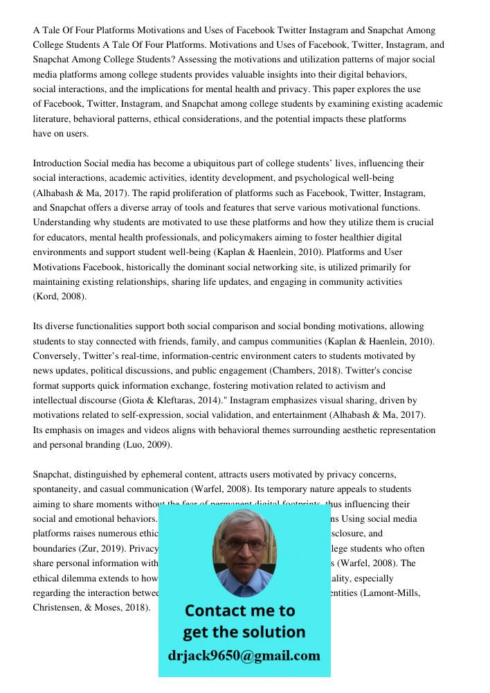 Assessing the motivations and utilization patterns of major social media platforms among college students provides valuable insights into their digital behaviors, social interactions, and the implications for mental heal